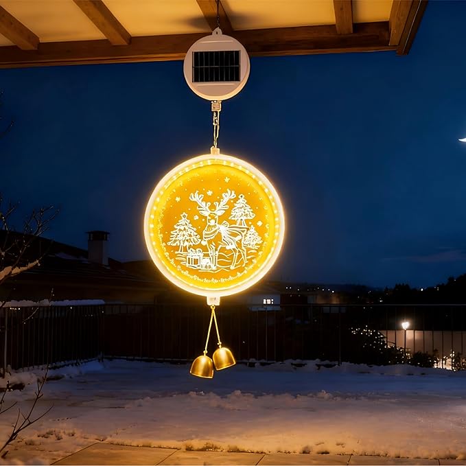 Solar Hanging Lights - Outdoor Indoor Christmas Decorations for Window, Garden, Patio, Porch,Holiday Home Decor, (Reindeer)