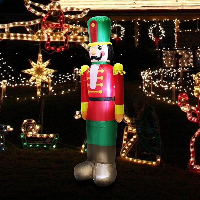 7 FT Christmas Inflatable Nutcracker Soldier Blow up with Build-in LED Lights, Cute Xmas Gift Box for Indoor, Outdoor, Party, Yard, Garden, Lawn Blow Up Holiday Decoration