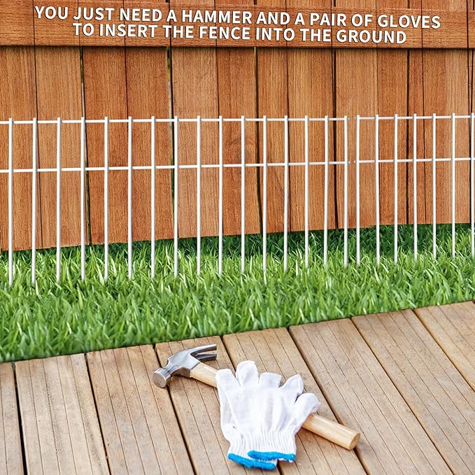 Adavin White Animal Barrier Fence, 15 Pack 24 in(L) X15 in(H) No Dig Underground Decorative Garden Fencing,Pet Dog Rabbits Fences Panel, 1.5 inch Spike Spacing, for Outdoor Yard Patio. Total 30 Ft(L)