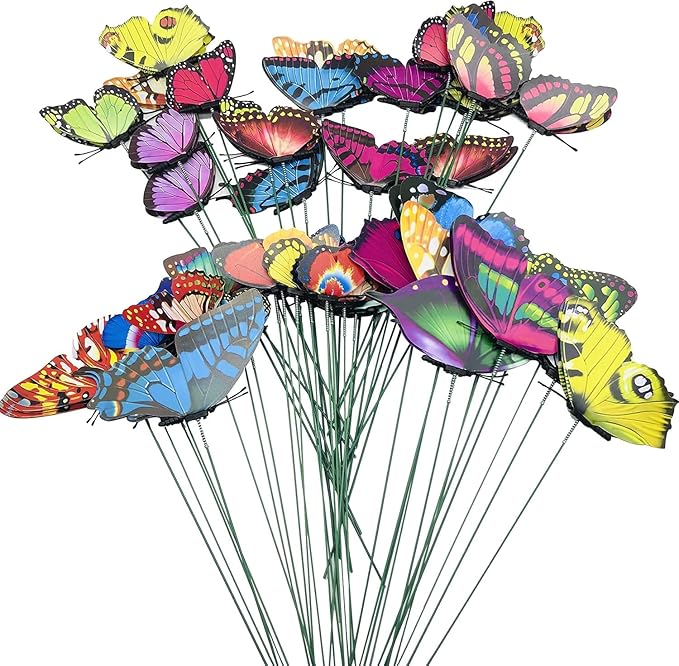 50PCS Butterfly Garden Decorations, Butterfly Stakes PVC Waterproof Decorative Colorfuli Garden Stakes for Yard Decorations Outdoor Garden Decor