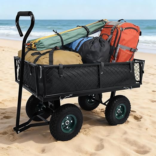 Elevon Heavy Duty Utility Wagon Cart, Black with Removable Mesh Sides, 400 LBS Capacity for Home Improvement, Hauling Supplies & Outdoor Use