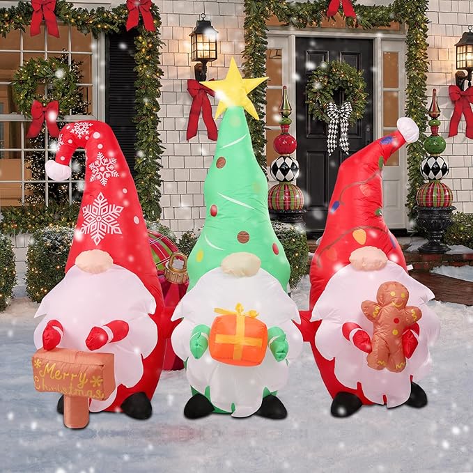 5.9 FT Long Christmas Inflatables Gnomes Outdoor Decorations, Blow up Christmas Gnome with Built-in LED Lights for Outdoor Holiday Yard Lawn Party Decor