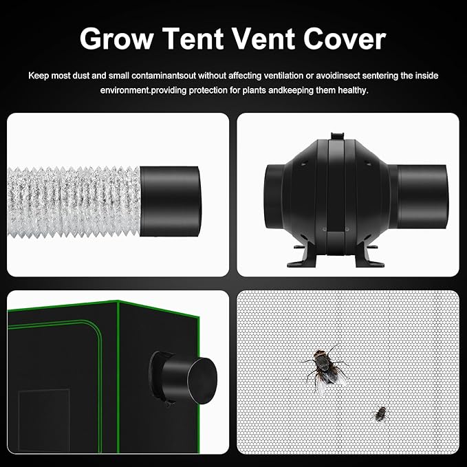 MELONFARM 4 Inch Air Carbon Filter Smelliness Control with Australia Virgin Charcoal, Odor Removal for Grow Tent, Inline Fan, 8' Ducting, Cooling & Vent Cover Included, Insulated Flange 4" x 10.3"