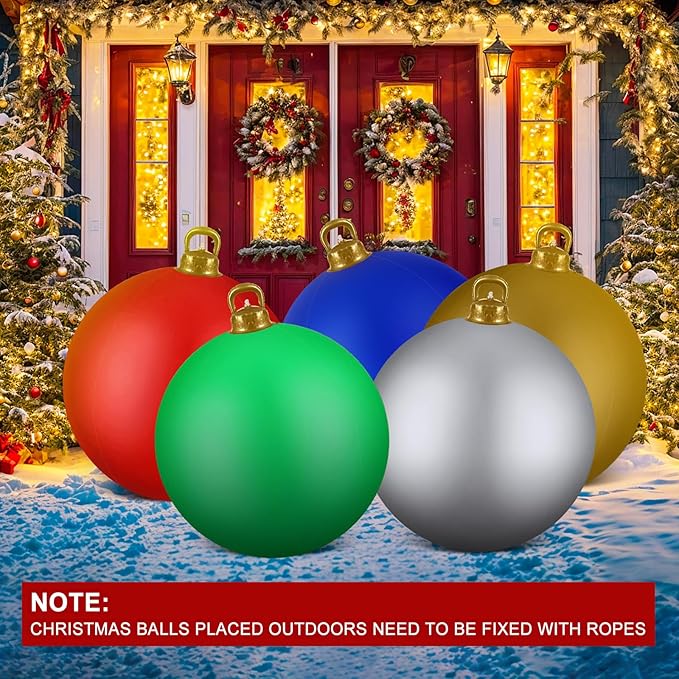 Jetec 10 Pcs 47 Inch Giant PVC Inflatable Christmas Ball Inflatable Ornaments Balls Large Xmas Balls Outdoor Christmas Decorations for Holiday Yard Lawn Porch Blow Up Decor, Multicolor(Simple)