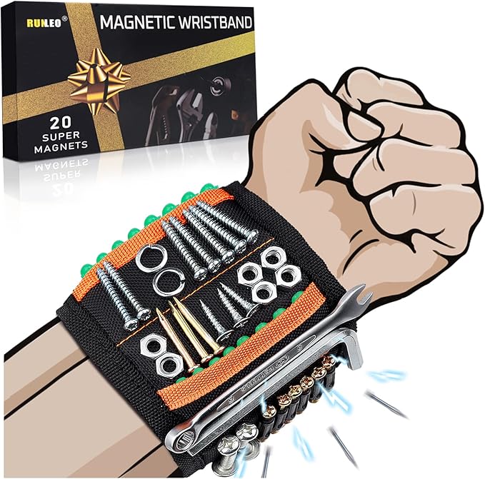 Magnetic Wristband - Cool Gadgets Tool belt with 20 Strong Magnets to Hold Screws, Gifts for Dad from Daughter Son - Birthday Gift Christmas Stocking Stuffers for Men Women Him Husband Handyman