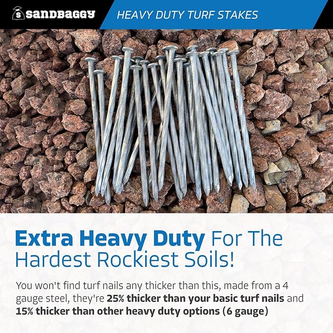 Sandbaggy 8" Heavy Duty Galvanized Artificial Turf Stakes - Spiral Landscape Nails - Ground Spikes/Pins - Synthetic Grass, Lawn, Edging, Weed Barrier Fabric, Garden (8 inch - Heavy Duty, 100, Count)