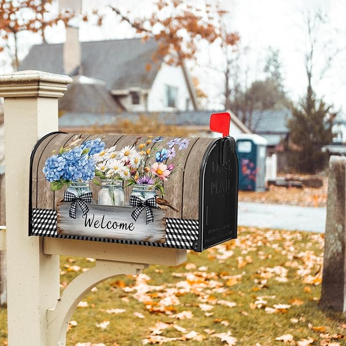 Spring Floral Mailbox Covers Magnetic Standard Size 21 X 25.5 Inch Bird Flower Magnetic Mailbox Cover Wildflowers Mailbox Wraps Post Box Cover Decoration Outdoor Garden Home Yard Outside