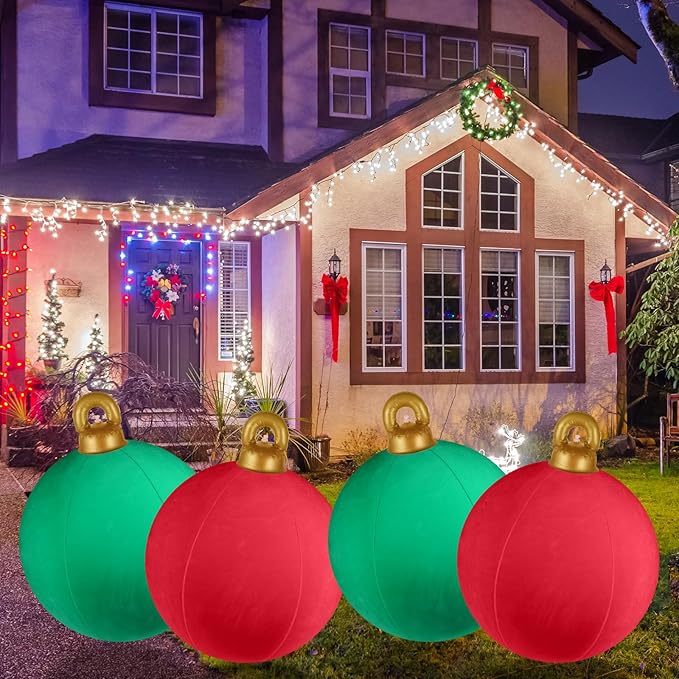 [Velvet] Inflatable Ornaments Balls Outdoor 2Pcs - 24 Inch Large Inflatable Christmas Ornaments, Reusable Blow Up Christmas Ornaments, Inflatable Christmas Balls Decorations for Yard | Tree | Indoor