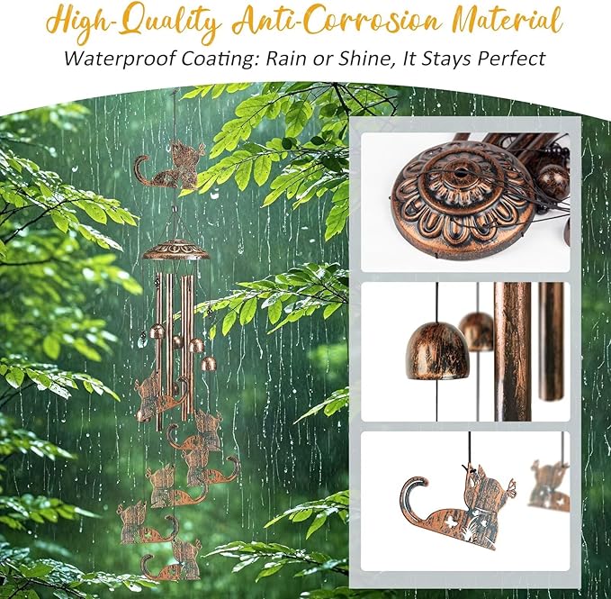 Cat Wind Chimes for Outside,Gardening Gifts for cat Lover，Women，Men，Mom，Birthday Party Decorations,Memorial Gifts,Wind Chimes Outdoors，Indoors,Room,Home,Wall,Garden,Patio,Yard Decor