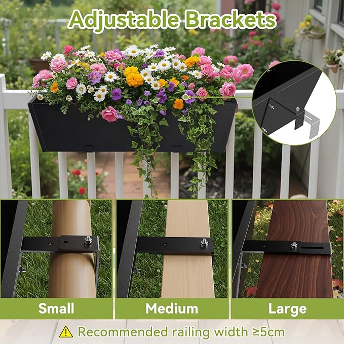 Railing Planter Box - Heavy Duty Window Boxes, 36” Deck Railing Planter Boxes with Adjustable Bracket, Deck Planters for Railing Outdoor Fence (1 Pack)