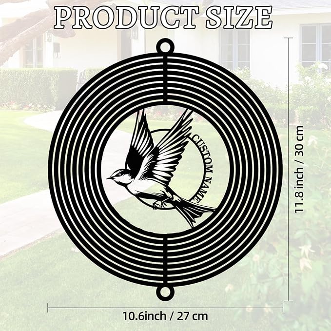 Personalized Hummingbird Metal Wind Spinners, Custom Last Name Garden Wind Spinners, Hanging Outdoor Decor, Yard Art, Hanging Wind Spinner for Indoor Lawn Patio Porch, Housewarming Gift Color04