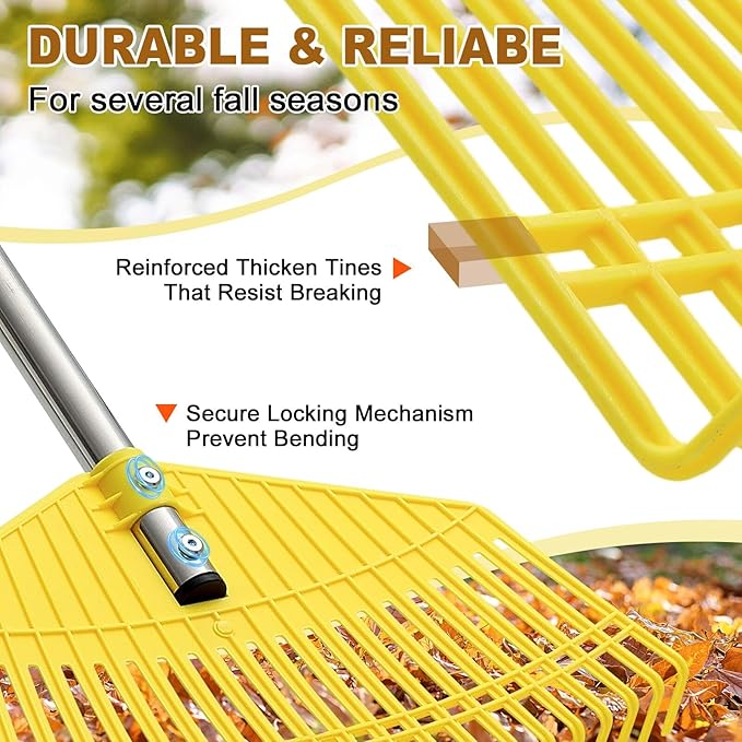 Garden Rake for Leaves - Extra Wide 17" Leaf Rake,Lightweight Long Handle for Women Seniors Kids Effortless Clean-Up,23 Non-Clog Flexible Tines for Lawn-Friendly,51” Adjustable Plastic Rakes for Yard