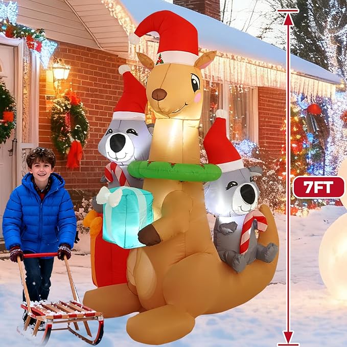 7FT Kangaroo Koala Inflatable Decoration with Built-in LED Lights, Christmas Outdoor Inflatable Decoration for Lawn, Yard, Garden, Patio