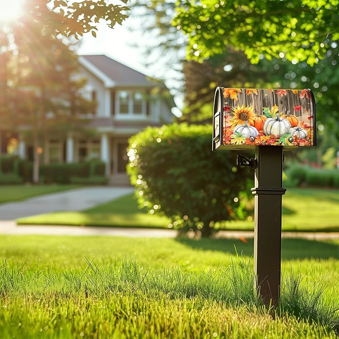 Welcome Fall Sunflower Pumpkin Maple Leaf Magnetic Mailbox Cover Standard Size 18X21 Letter Box Covers Decor for Outdoor Home Garden