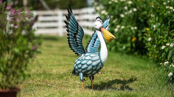 TERESA'S COLLECTIONS Pelican Outdoor Statues for Patio Decor,19.7" Metal Coastal Ocean Spread Bird Garden Statues & Sculptur for Yard Decorations Outdoor,Garden Decor for Outside Porch,Gifts for Mom