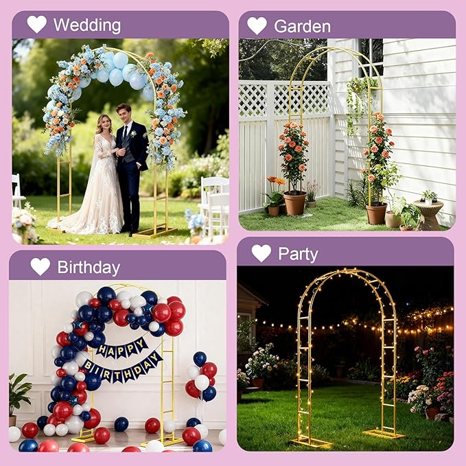 7.2FT Metal Garden Arch Trellis Arbor, Wedding Arch Stand with Steel Frame, Metal Pergola Arbor with Base for Decor Garden Trellis Climbing Plant, Bridal Party Ceremony