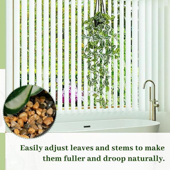 Artificial Plants Indoor Small Potted Hanging Vine plnat 39-in Long Fake Green Eyebrow Leaf Plant Faux Trailing Plant for Home Office Livingroom Desk Shelf Mantle Decoration (Black Pot)