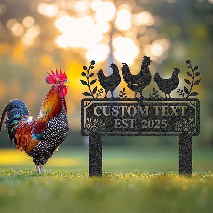 Personalized Metal Chicken Coop Sign, Custom Name Chicken Coop Signs for Outside, Decorative Garden Stakes, Metal Yard Art, Backyard Farmhouse Decor, Chicken Gifts for Women Man Color02