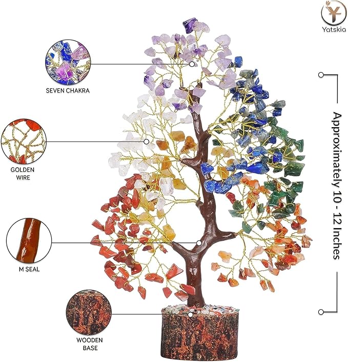 YATSKIA Chakra Crystal Tree - Handmade Healing Crystal Trees with 7 Chakra Stones - Decorative Tree of Life for Meditation, Feng Shui, and Home Decor - Unique Birthday Gifts for Women