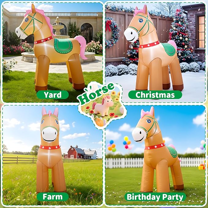 6FT Christmas Spring Farm Ranch Horse Inflatables Blow up Cute Animals Decorations with LED Light Outdoor Indoor Graden Yard Party Lawn Holiday Decor