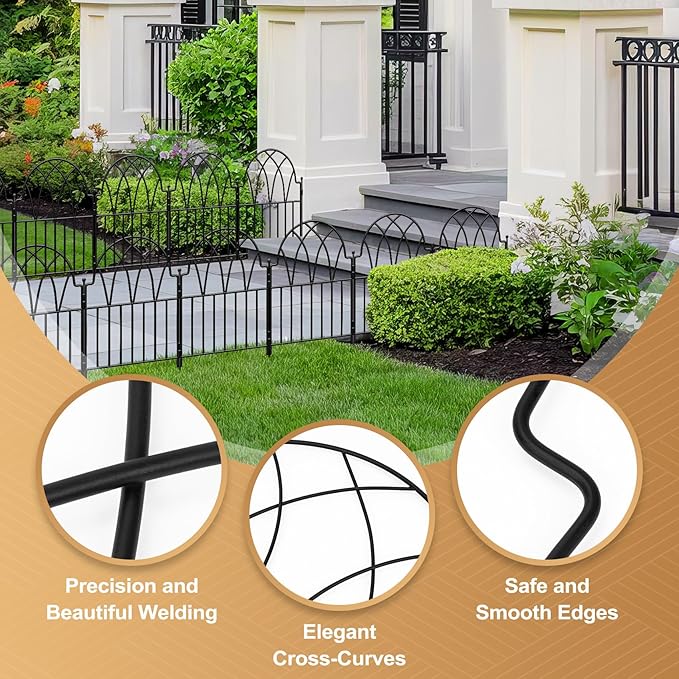 19 Pack Decorative Garden Fence Panels - 20.07 Ft Black Arched Metal Landscape Border Edging with Floral Design,No-Dig Rustproof Wire Fencing for Flower Beds, Patios, Dog, Yard, Outdoor