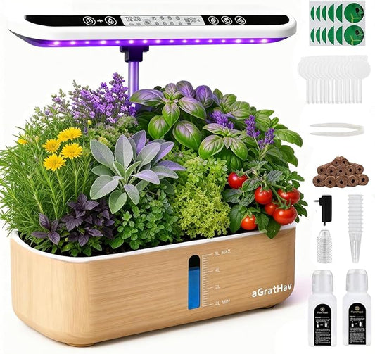 Hydroponics Growing System Kit, Indoor Herb Garden, 14 Pods Upgraded LCD Display, LED Grow Light Quiet Smart Water Pump Automatic Timer, Hydroponic Planter for Home Kitchen Office