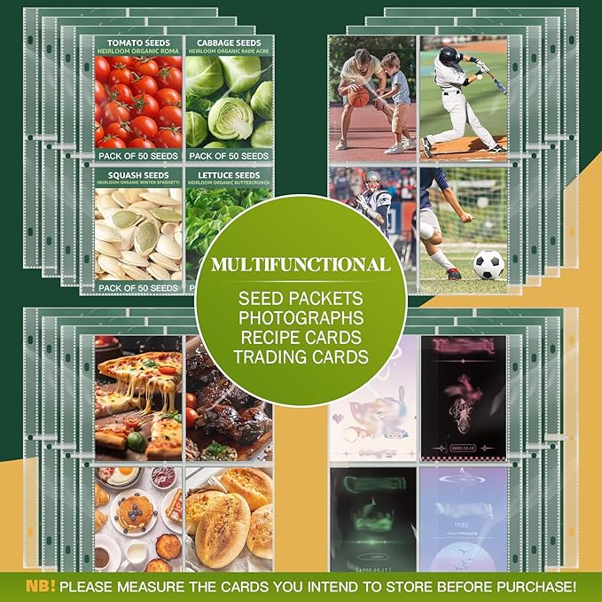 Seed Storage Organizer, Binder with 50 Pack Sheet Protectors That Stores 200 Seed Envelopes, PU Leather Cover, 2.5" D-Ring Binder, Gift for Garden Lover