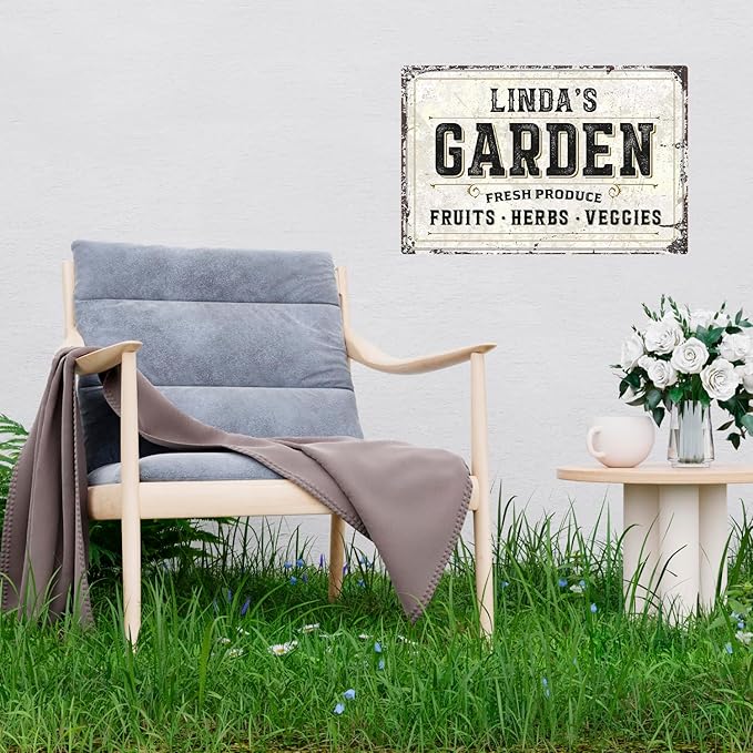 Custom Garden Fresh Produce Sign, Personalized Rustic Name for Backyard, Farm and Christmas Décor Sign, 12x18 Inches, Rust Free .063 Aluminum, Fade Resistant, Made in USA by Sigo Signs
