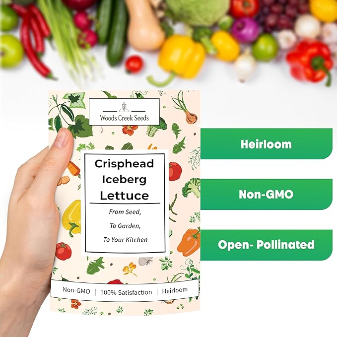 Woods Creek Seeds: Crisphead Iceberg Lettuce Seeds for Planting - Over 950 Non-GMO Heirloom Seed for Growing Indoors or Outdoors - Beginner-Friendly Ice Berg Lettuce Seed for Home Gardeners