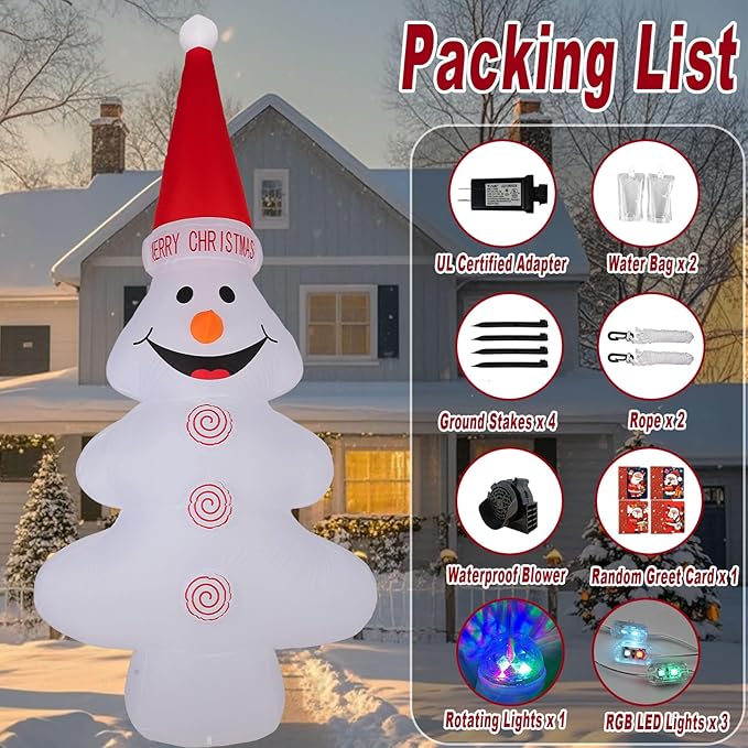 12 FT Christmas Inflatables Snowman Outdoor Decorations, Blow Up Christmas Tree Snowman Yard Decoratin with Rotating & RGB LED Lights for Patio Garden Lawn Decor, Xmas New Year Kids Gifts