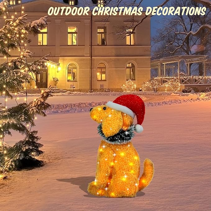 Lighted Dog Holiday Displays, Light Up Collapsible Dog Pre Lit Pop Up Dog Christmas Decorations for Indoor Outdoor Garden Yard Lawn Holiday Party Decor