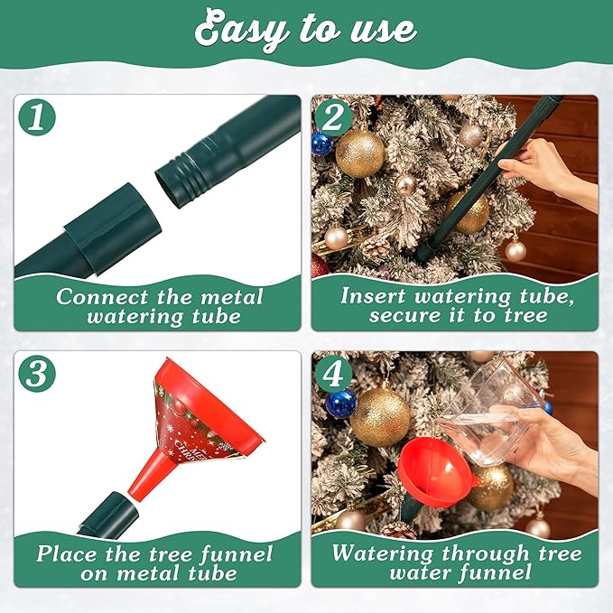 2 Pack Christmas Tree Watering Funnel System, 44 Inch Christmas Tree Watering Stick with Adjustable 3-Section Design, Reusable & Spill-Free, Xmas Plant Waterer Tool for Indoor and Outdoor