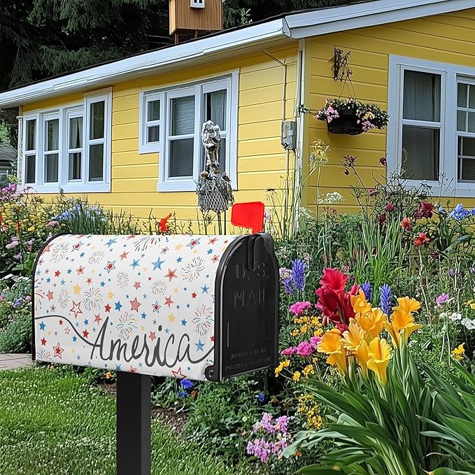 Fourth of July Firework Mailbox Covers Magnetic Patriotic Mail Box Cover Colorful Star Post Letter Box Cover Wrap Home Decor Outdoor Yard Decoration for Garden Standard Size 21x18 in