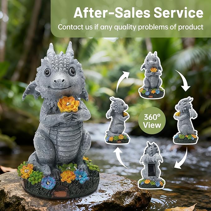 Solar Garden Outdoor Statues Dragon Holding Flower with Solar LED Lights - Lawn Decor Outdoor Statue for Patio, Balcony, Yard Ornament,Housewarming for Mom Grandma
