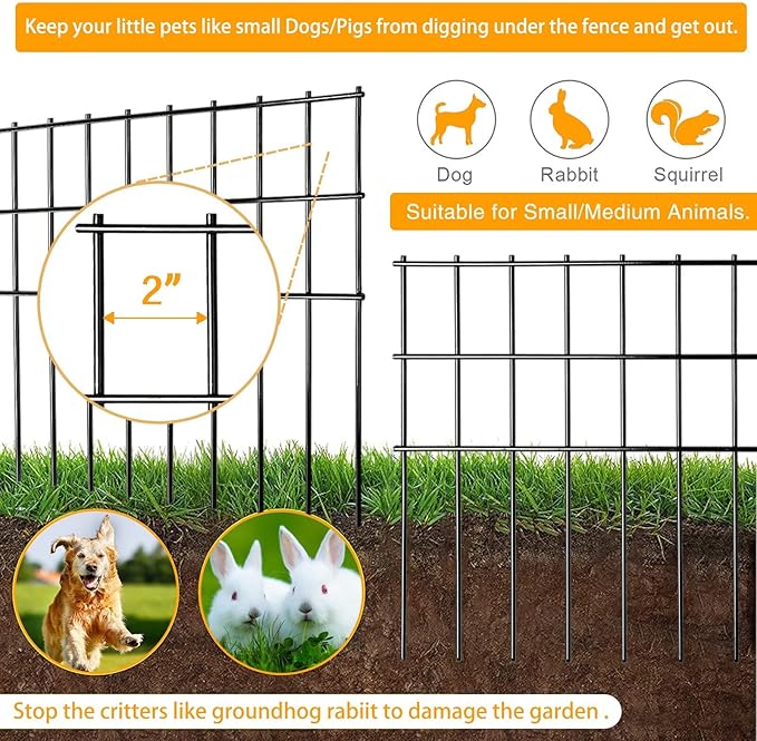 Garden Fencing Animal Barrier 37.5 ft(L)×15 in(H), 15 Panels No Dig Fence, Underground Critter Barrier for Decks, Small or Medium Pet Dog Digging Fence Barrier. Rust-Proof Metal Fence Stakes