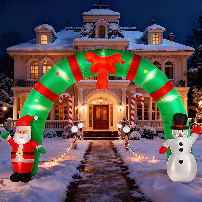 12 FT Christmas Inflatable Archway, Inflatable Santa Claus and Snowman Arch Indoor and Outdoor Holiday Decorations, Blow Ups Christmas Inflatable Outdoor Decoration with LED Lights