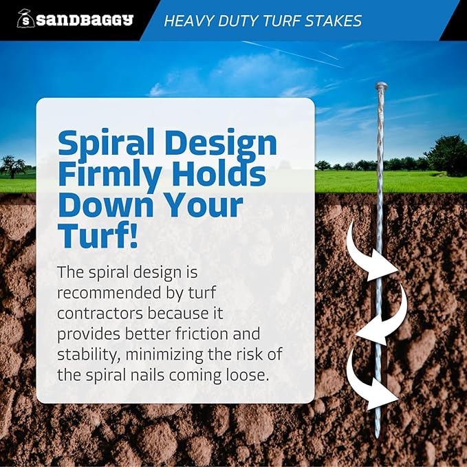 Sandbaggy 18" Heavy Duty Galvanized Artificial Turf Stakes - Spiral Landscape Nails - Ground Spikes/Pins, Synthetic Grass, Lawn, Edging, Weed Barrier Fabric (18 inch - Ultra Heavy Duty, 50, Count)