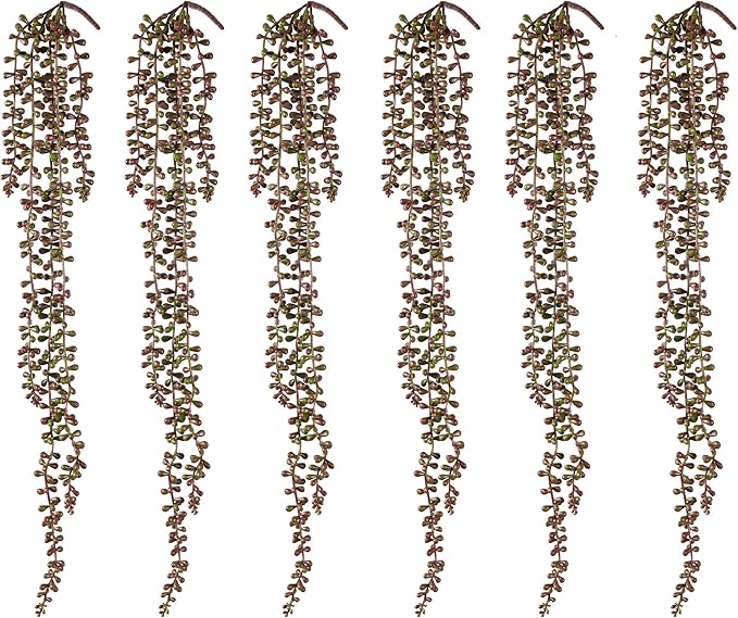 6PCS Orange Artificial Succulents Hanging Plants,27.5 Inch Fake String of Pearls Greenery Plants 5 Branches for Autumn Home Garden Office Party Balcony Wall Indoor Outdoor Fall Dec, Orange