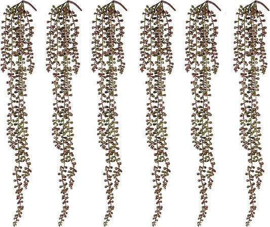 6PCS Orange Artificial Succulents Hanging Plants,27.5 Inch Fake String of Pearls Greenery Plants 5 Branches for Autumn Home Garden Office Party Balcony Wall Indoor Outdoor Fall Dec, Orange