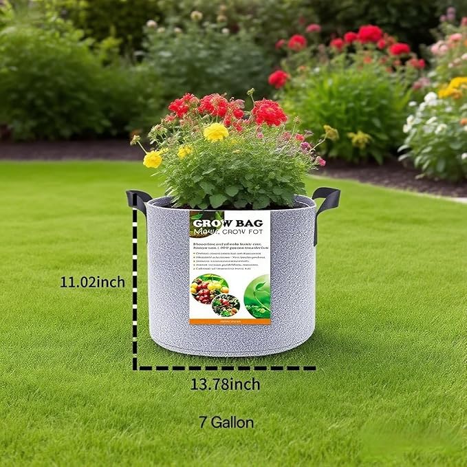 Grow Bags,Gallon Pot,Gallon Grow Bag,Fabric Plant Vegetable Pots with Handles,2-12 Nursery Pot Gallon Grow Bags with 1 Non-Slip Gardening Gloves,5pcs(7 Gallon)