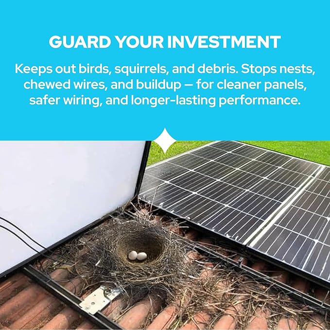 KastLite Solar Panel Bird Guard Mesh Kit - 6in x 100ft PVC Coated Galvanized Wire Screen with 100 Stainless Clips, Pliers & Gloves - No Drill Critter & Rodent Barrier Fence for Under Panels, Black