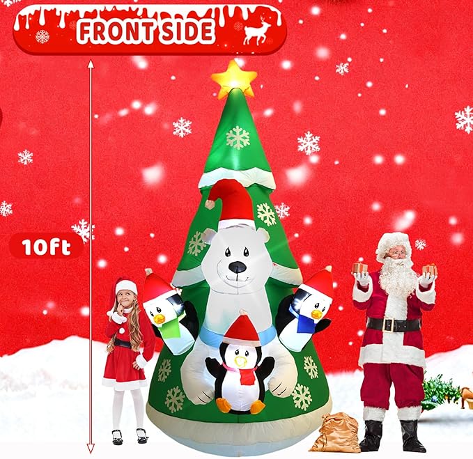 10FT Inflatable Christmas Tree Decoration, Built-in LED Lights and Colorful Flashing Lights, Suitable for Outdoor Inflatable Decorations in Lawns, Gardens, and Courtyards at Christmas