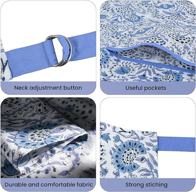 CPC Cotton Floral Kitchen Apron for women with Pocket and Adjustable Neck Ties. Apron for Women Men Chef-Hand Block Printed