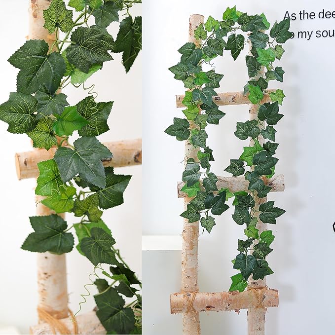 2Pack 14Ft Flame Retardant Artificial Grape Leaves Flexible Fake Green Plants Vines Ivy Garland Wreath Silk Hanging Rattan Bedroom Wedding Party Garden Wall Table Front Door Ceiling Decor (Grape)