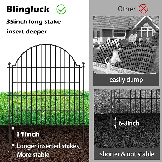 Decorative Metal Garden Fence 5 Panels, 32in (H) x 11.8ft (L) No Dig Dog Fence Outdoor for Yard, Temporary Rustproof Metal Wire Rabbit Dog Garden Border Fencing for Patio