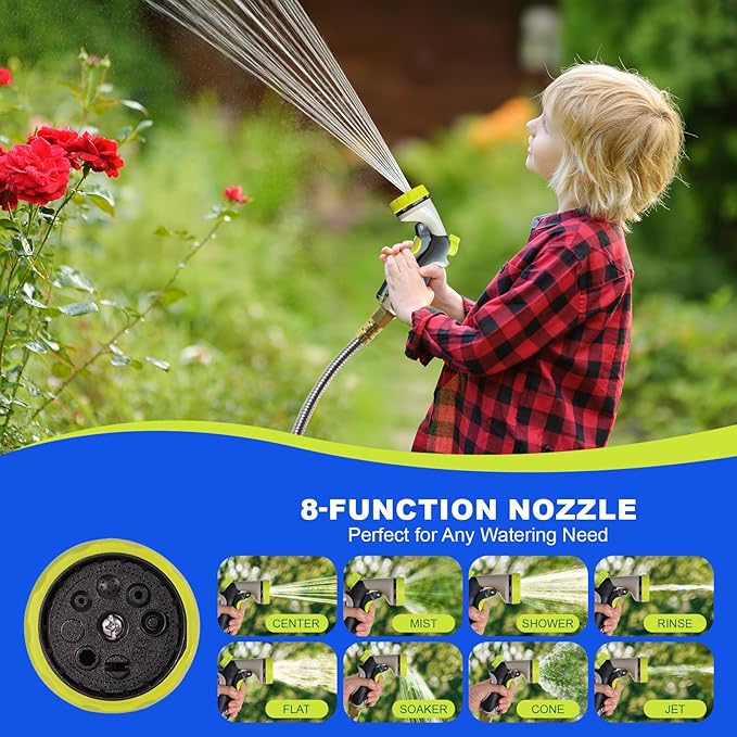 Metal Garden Hose 100 ft – 304 Stainless Steel Water Hose with Nozzle Sprayer, Garden Hoses Flexible, Lightweight, No Kink, Heavy Duty for Outdoor (100 ft)