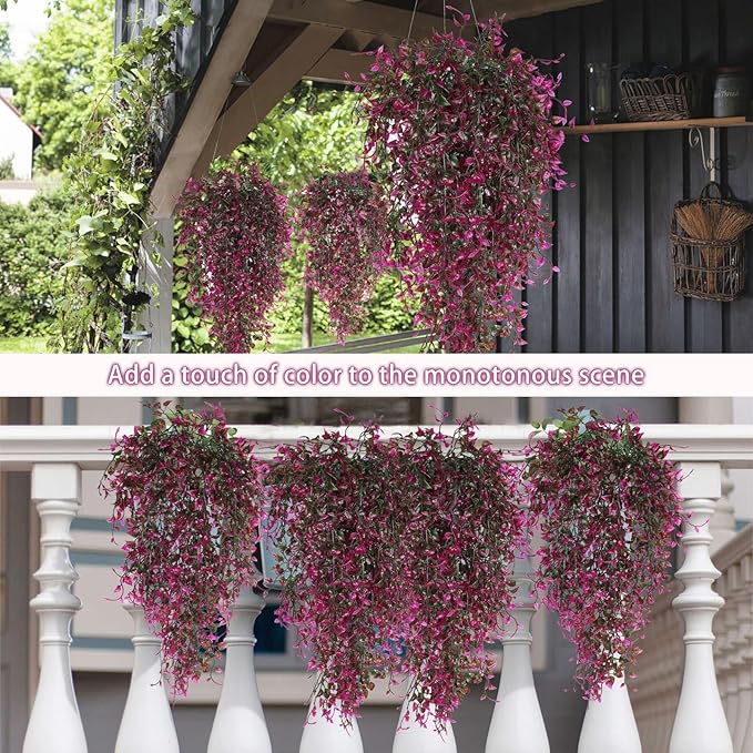 RECUTMS Artificial Hanging Plants 4pcs 33Inch Faux Eucalyptus Leaves Ivy Swag Plant UV Resistant Fake Plastic Greenery Indoor Outdoor Home Garden Office Christmas Xmas Party Spring Decor(Purple Red)