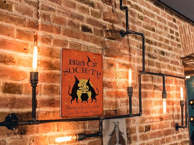 Halloween Decor Black Cat Society Witch Halloween Gothic Decormetal Sign Vintage Tin Sign Party Decoration 8X12 Inch
