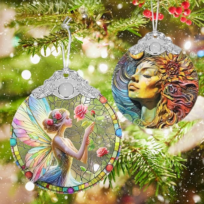Enchanting Fairy & Rose Stained Glass Hanging Decor - Christmas Tree Ornament - Gift for Women, Mom