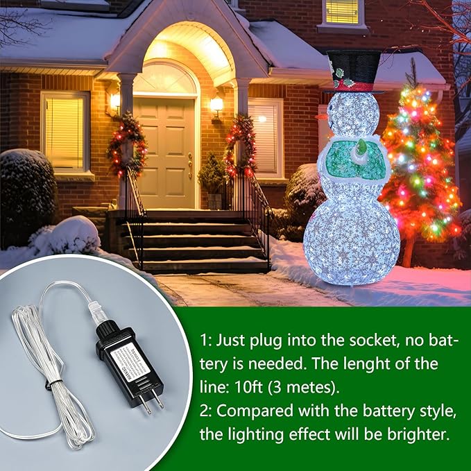 Lighted Snowman Outdoor Christmas Decorations, 4.1FT(51-inch) Large Collapsible Outdoor Snowman with Green Scarf and Vest, Pop Up Snowman for Indoor/Outside Yard Xmas Lawn Decor